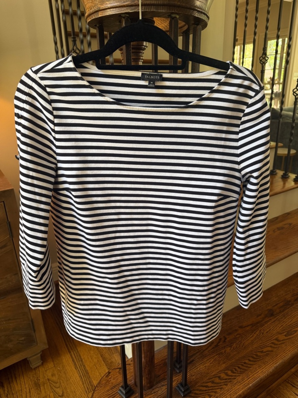 Talbots Black and White Striped Boatneck Long Sleeve Top-worn once